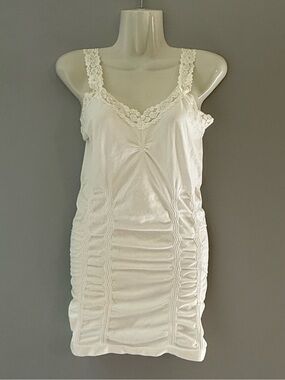 Kismet White Lace Strap Ruched Tank Top